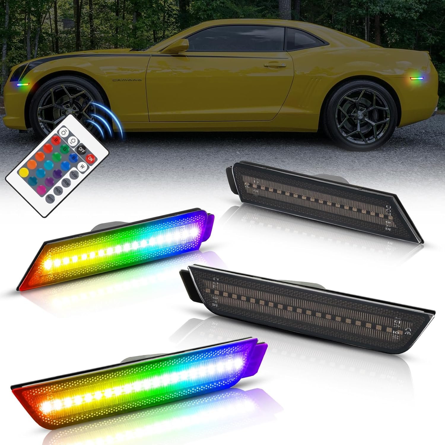 81t5elf1IyL._AC_SL1500_.jpg 2010-15 Camaro Smoked RGB LED Side Markers - Image 1